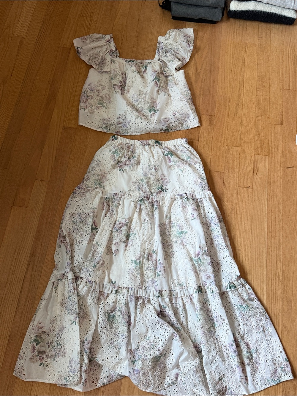White Floral Eyelet Two-Piece Dress Set